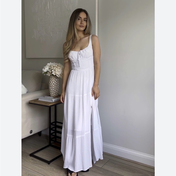 Hollister White Milkmaid Coquette Romantic Smock waist Maxi Dress with Slit XS - Picture 9 of 9